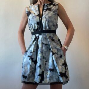 Victoria Beckham Silk Black and Gray Floral Mini Dress